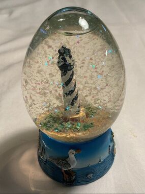 Seaside Blue Lighthouse Glass Snow Globe Accent with beautiful 3D base decor